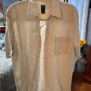 NWT STO Men's Short-Sleeve Casual Button-Down Shirt in Light Beige
